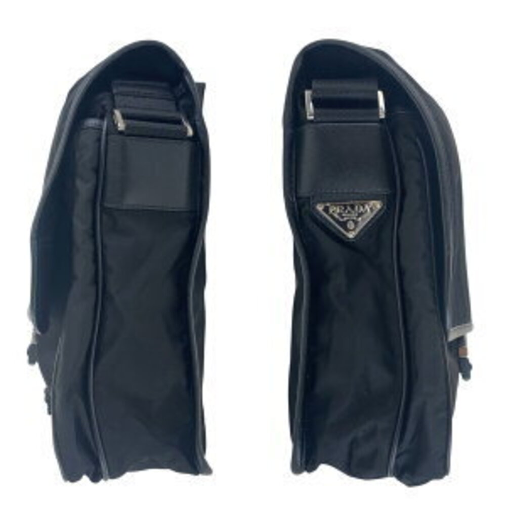 Prada crossbody triangular Tessuto black Nylon shoulder bag logo plate messenger - Picture 6 of 9
